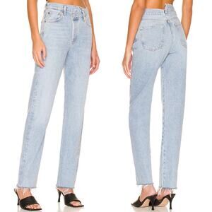 AGOLDE Criss Cross Straight Jeans Dimension Light Wash Raw Hem Size 32